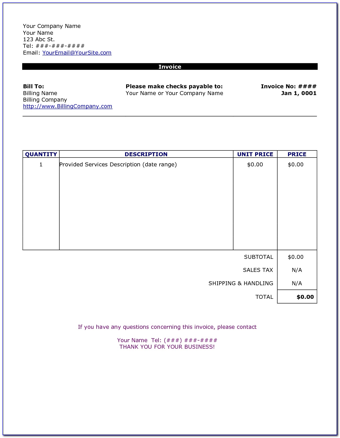 Invoice Layout Word Document