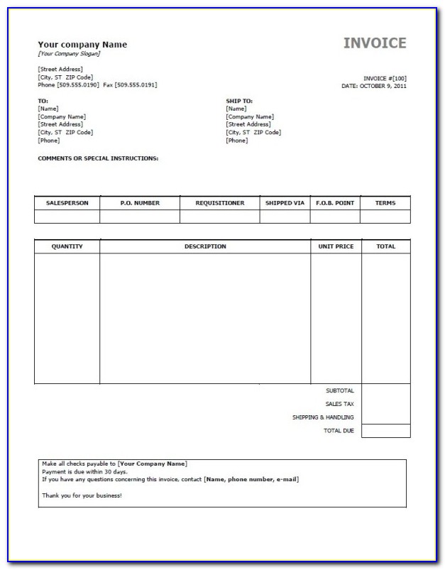 Invoice Template Docx Free Download