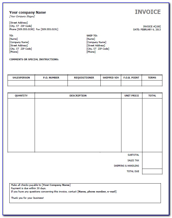 Invoice Template Excel Free Download