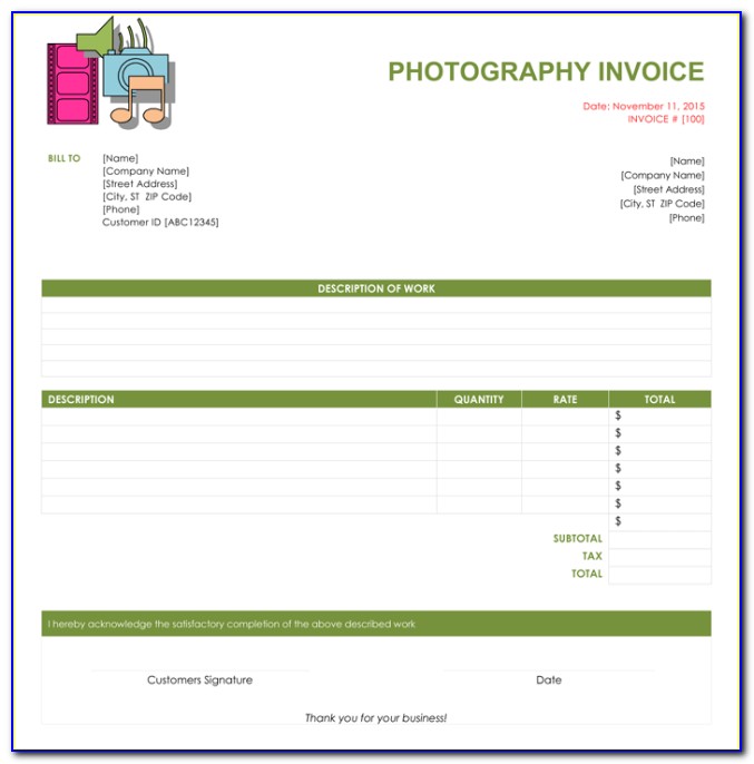 Invoice Template For Photography Business