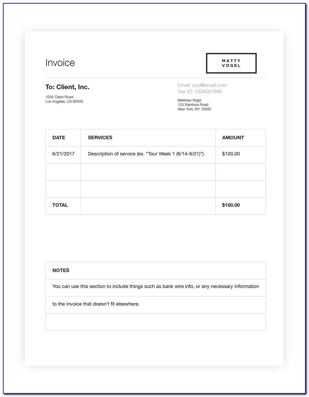 Invoice Template For Photography Services