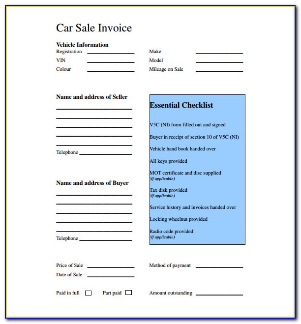 Invoice Template For Sale Of A Used Car