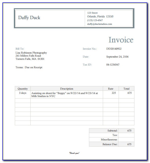 Invoice Template For Services Rendered