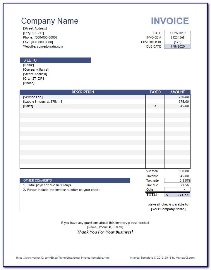 Invoice Template In Excel Download