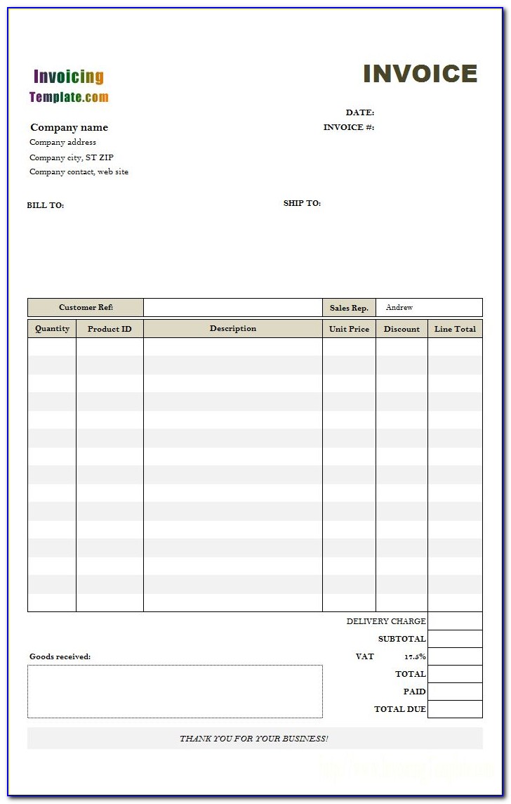 Invoice Template In Excel Free Download