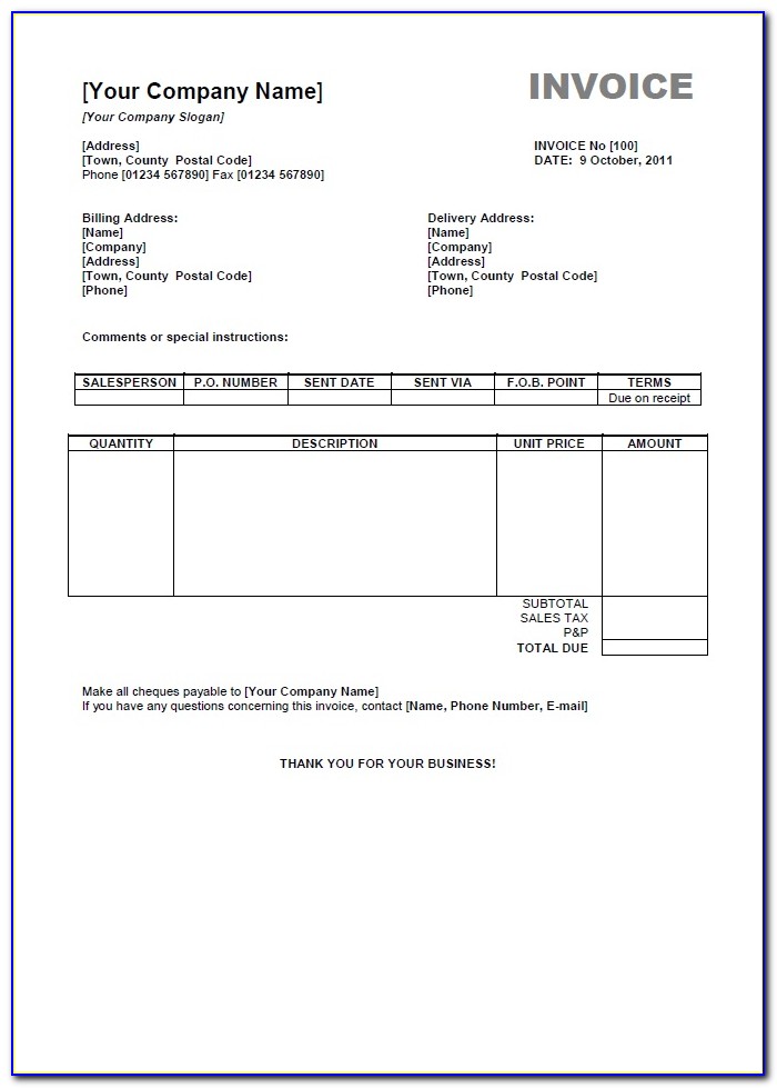 Invoice Template Word Doc Free Download