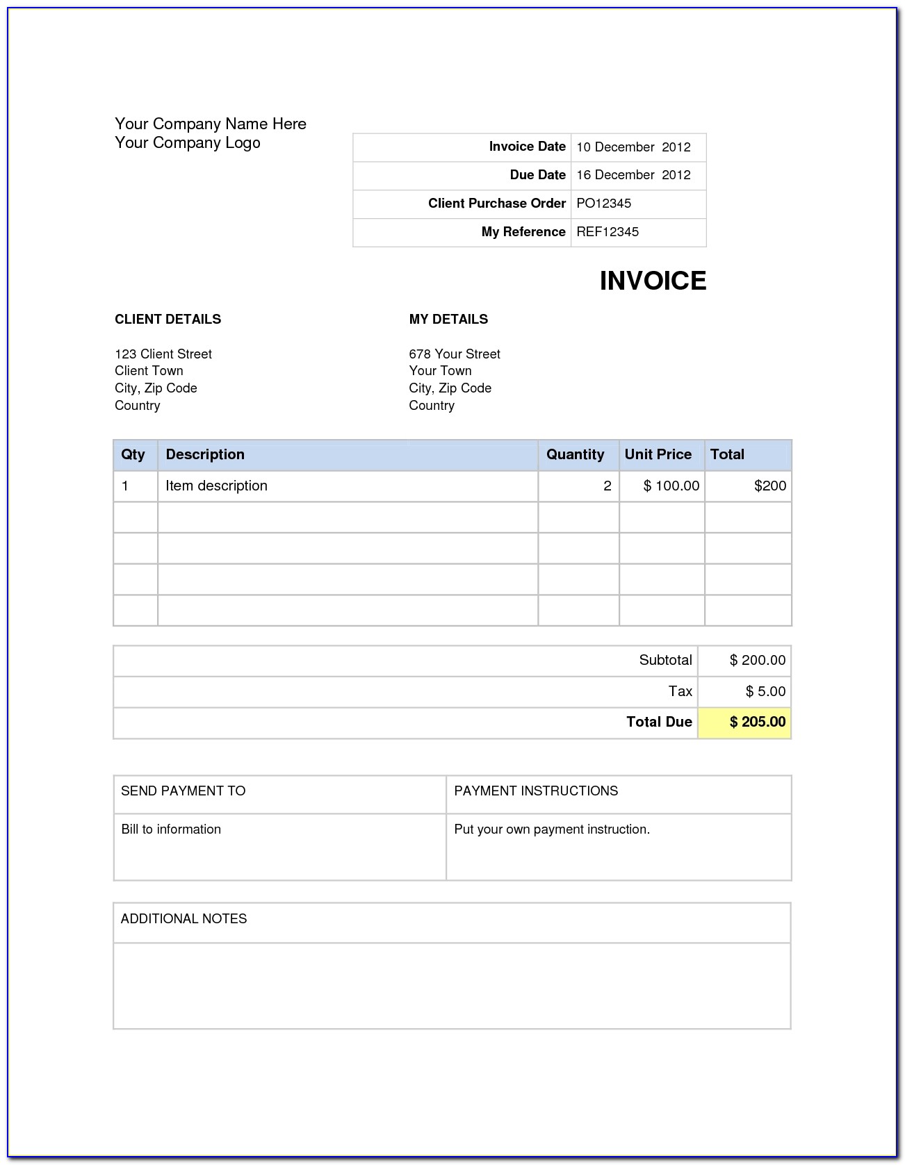 Invoice Template Word Document Free