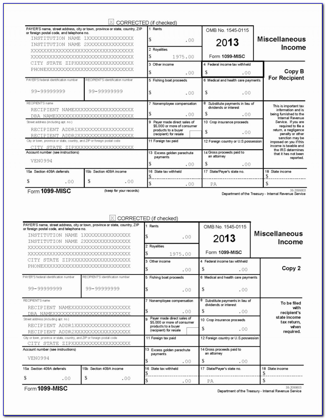 Irs 1099 Misc Template