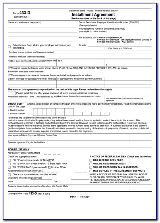 Irs Installment Agreement Form 433 D Mailing Address