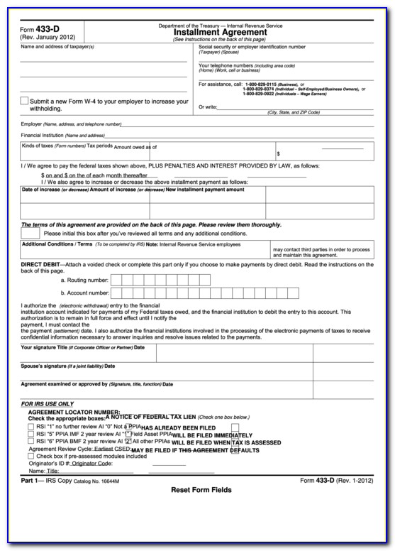 Irs Installment Agreement Form 9465 Address