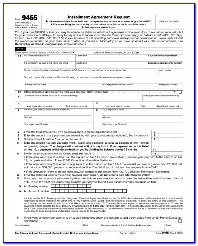 Irs Installment Agreement Form For Business