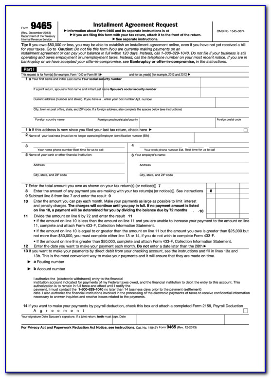 Irs Installment Agreement Form For Corporation