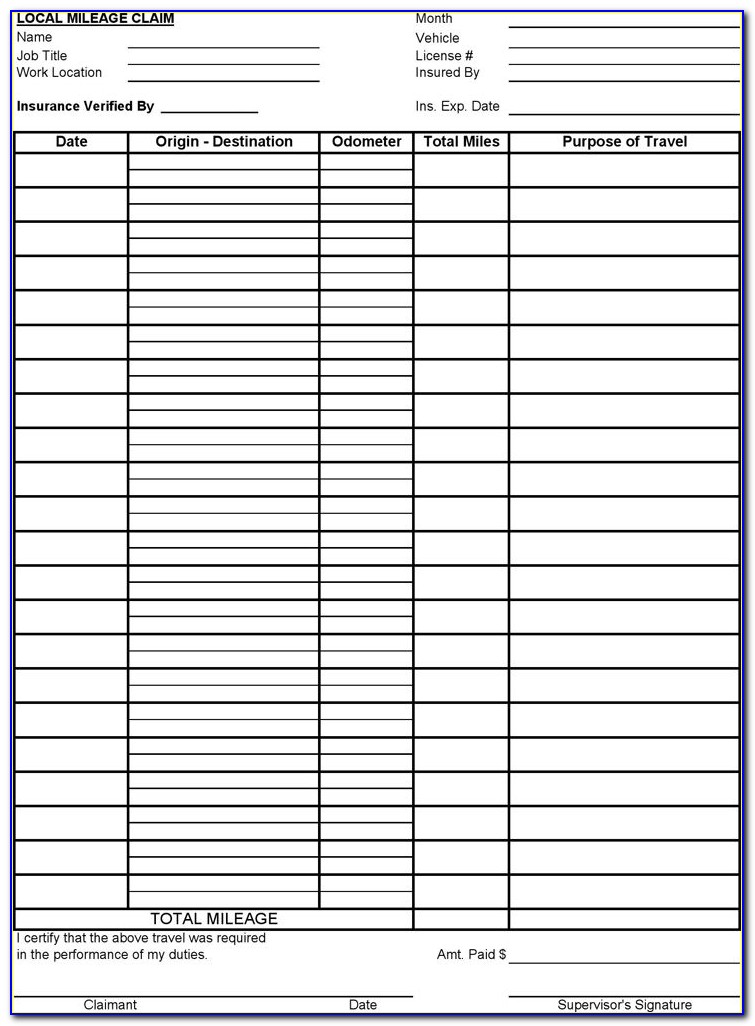 Irs Mileage Tracking Form