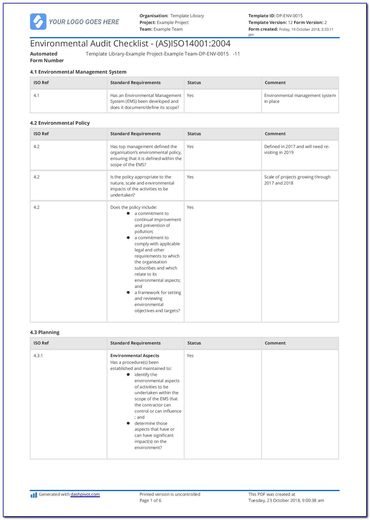 Iso 13485 Audit Report Template