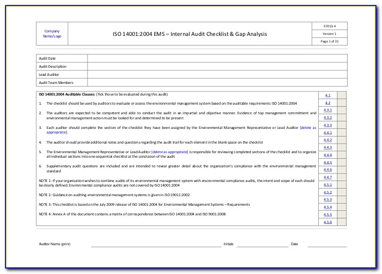 Iso 14001 Audit Report Example