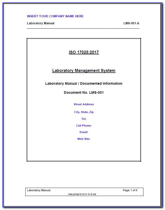 Iso 17025 Quality Manual Template Pdf