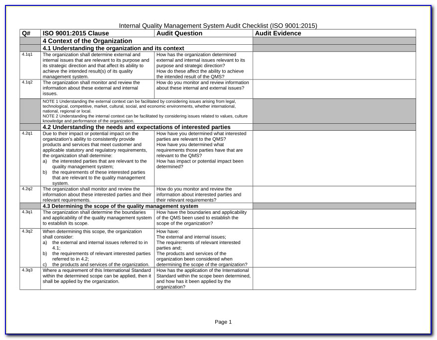 Iso 9001 Audit Checklist Template Pdf