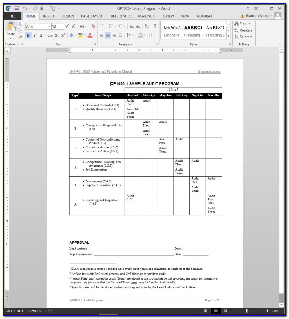 Iso 9001 Audit Plan Template