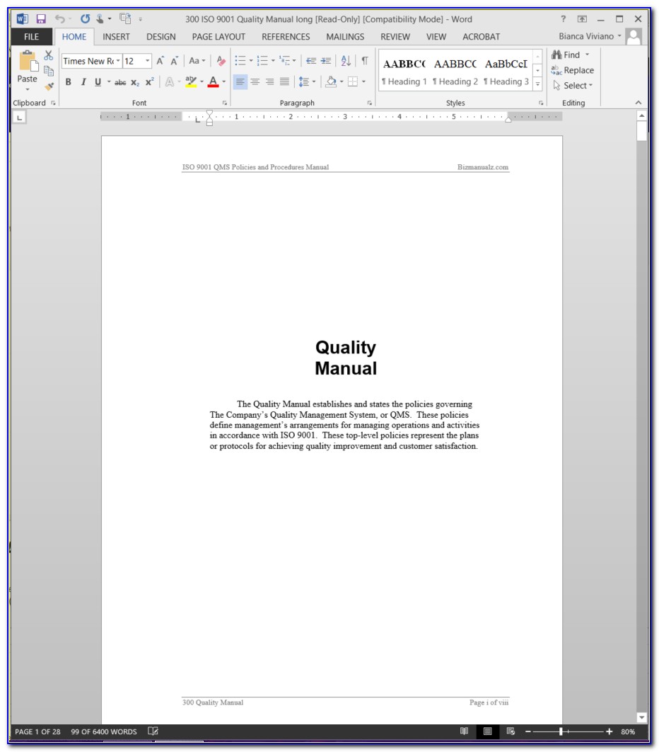 Iso 9001 Quality Manual Template Download