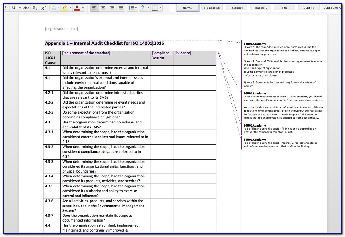 Iso Audit Plan Template