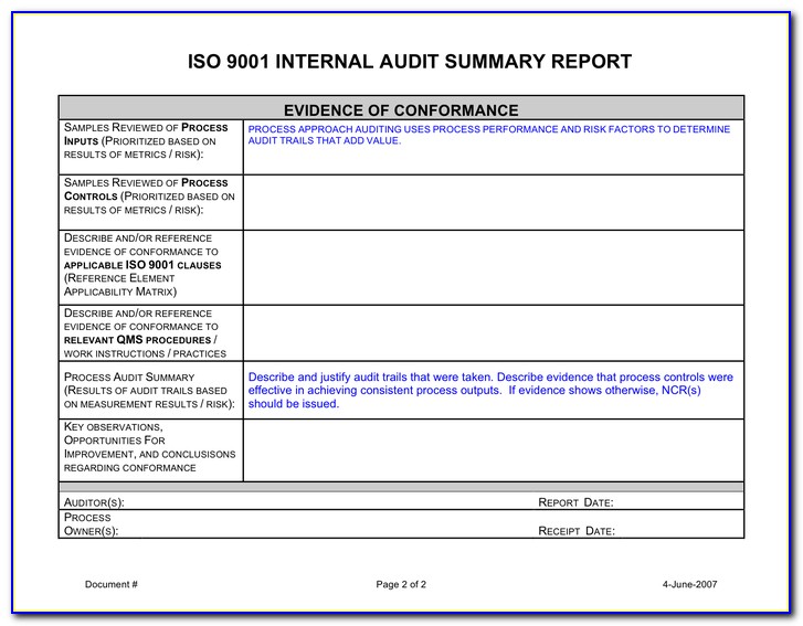 how to write an iso audit report