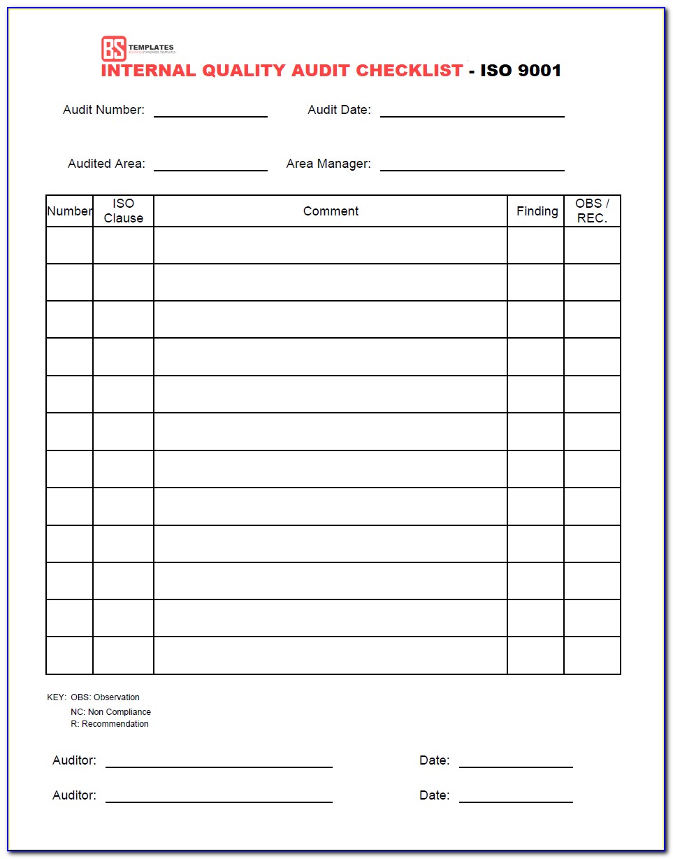 Iso Internal Audit Checklist Format