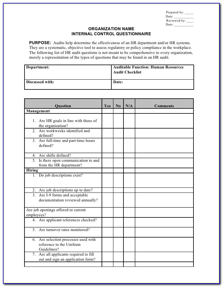 Iso Internal Audit Checklist Sample