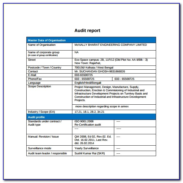 Iso Internal Audit Report Example