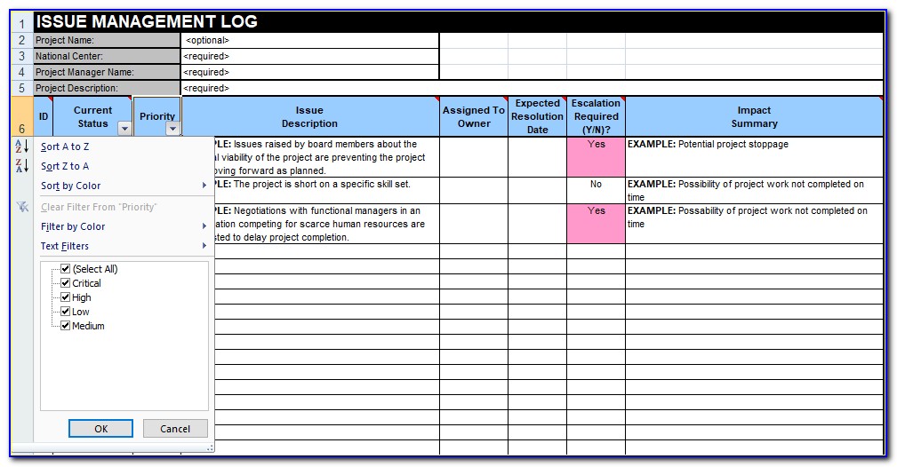 Issue Tracking Excel Template Free Download