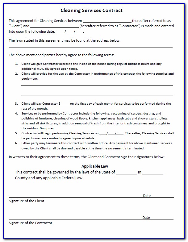 Janitorial Service Agreement Forms