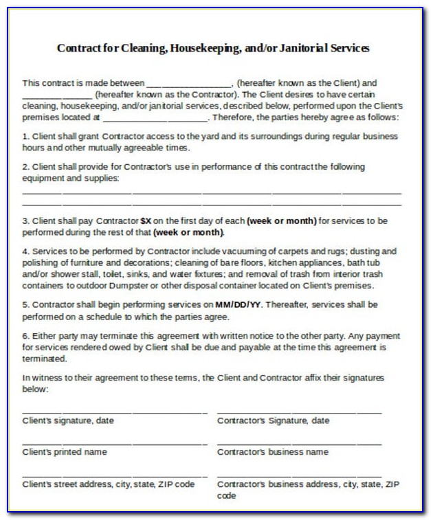 Janitorial Service Agreement Sample