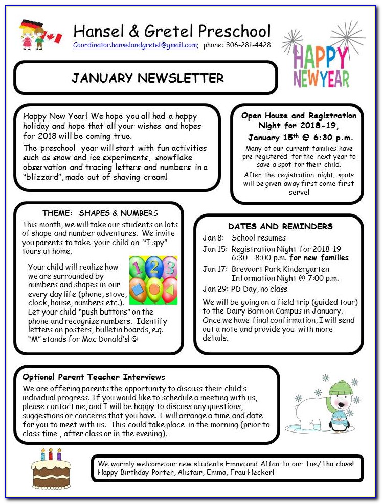 January Preschool Newsletter Template