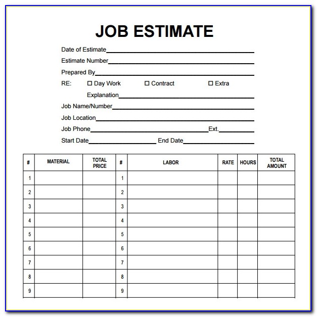 Job Estimate Template Free Download