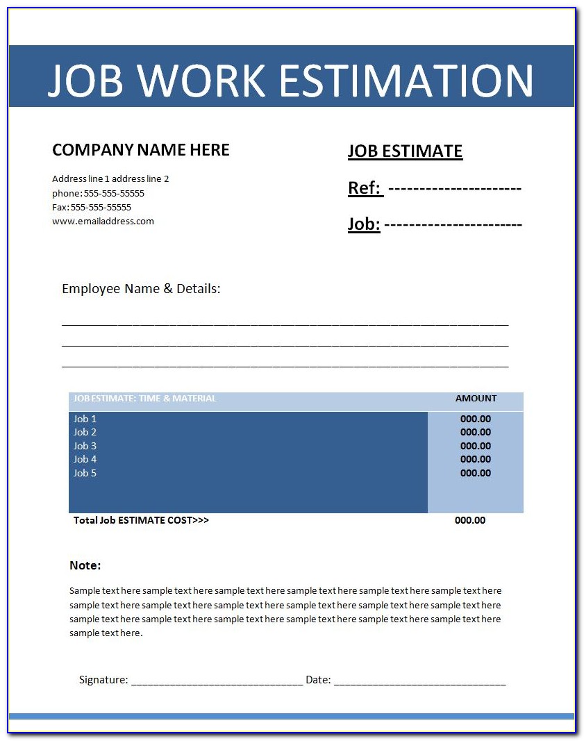 Job Estimate Template Word