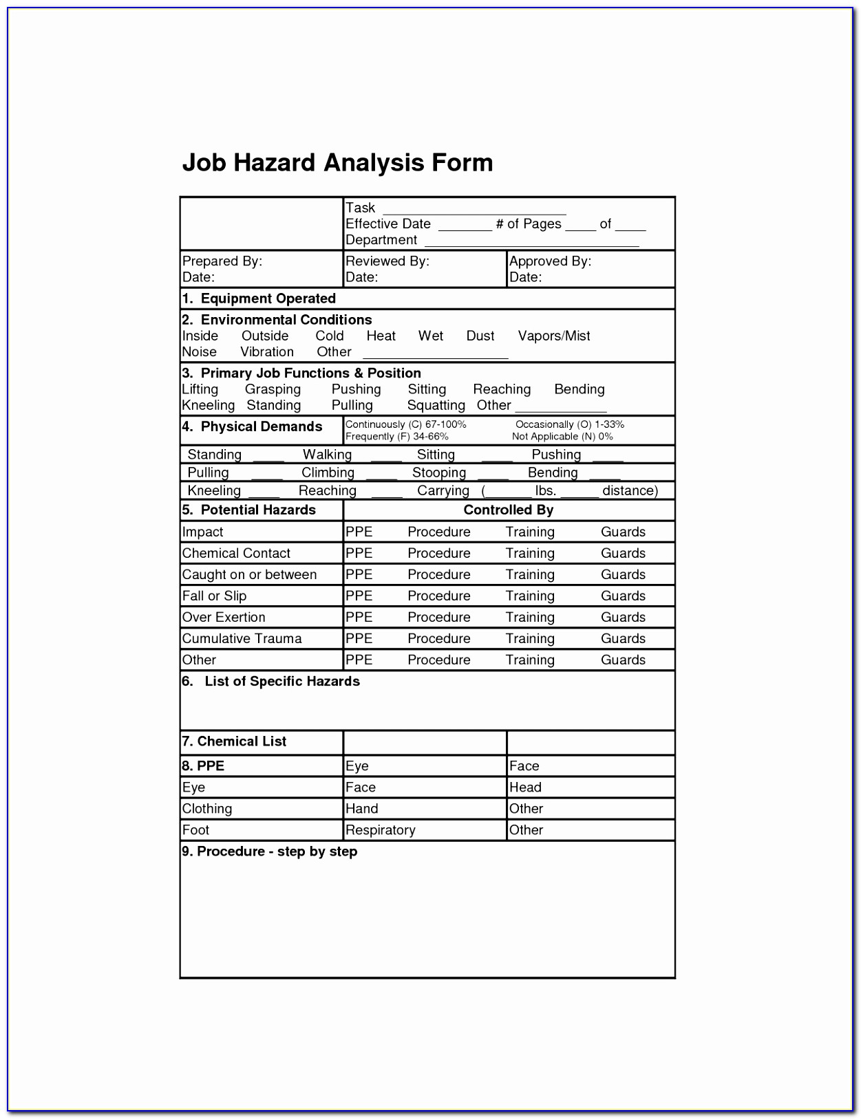 Job Hazard Analysis Form Excel