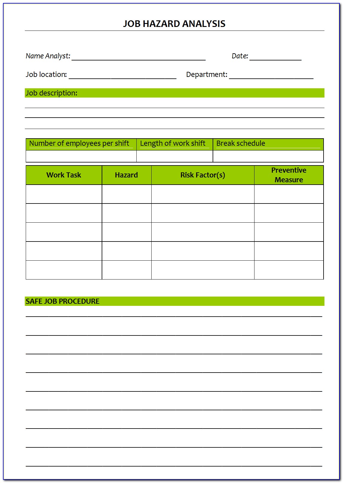 Job Safety Analysis Form Template