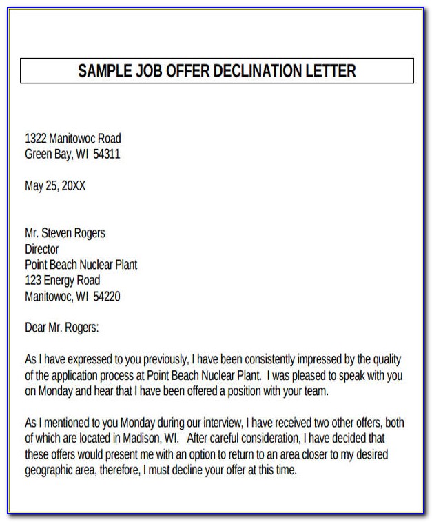 Job Offering Letter Free Sample