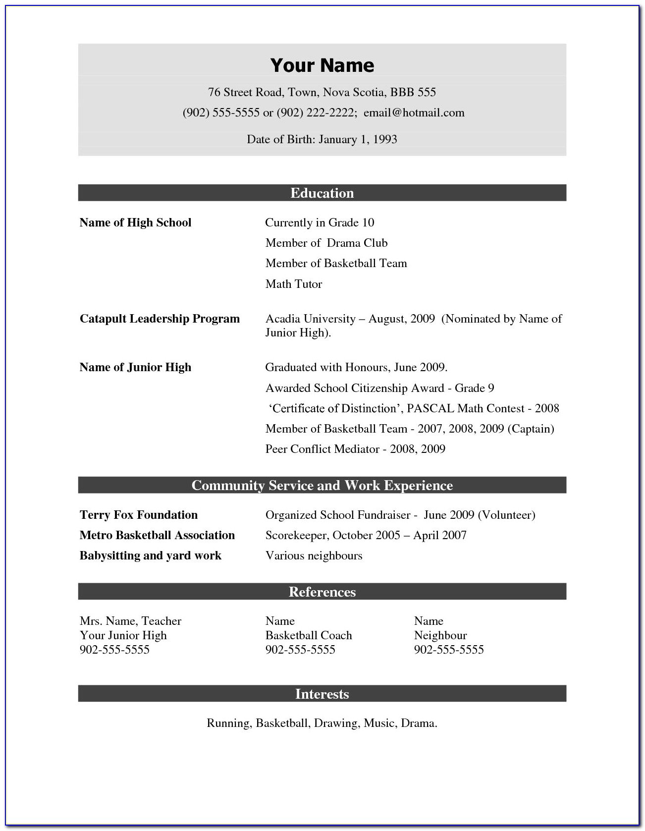 Job Resume Examples For Highschool Students