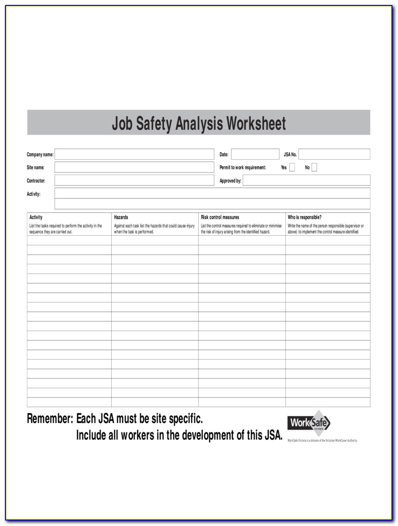 Job Safety Analysis Template Worksafe
