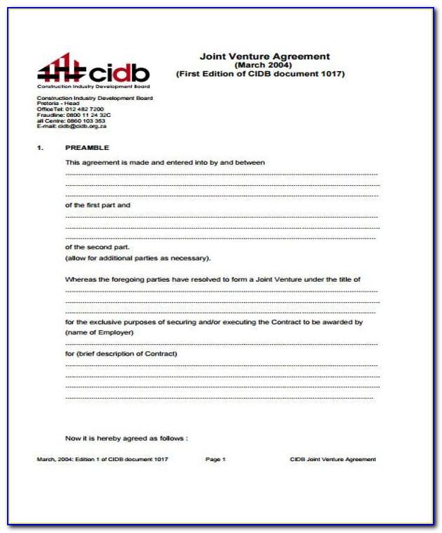 Joint Venture Agreement Form Free