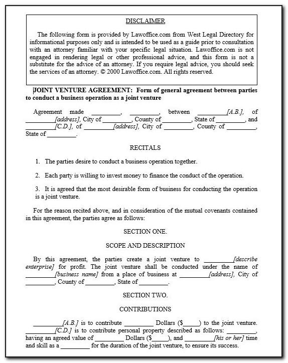 Joint Venture Agreement Format In Word India