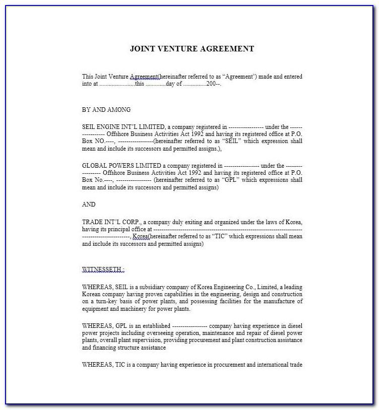 Joint Venture Agreement Sample Free Download
