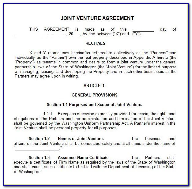 Joint Venture Contract Template Uk