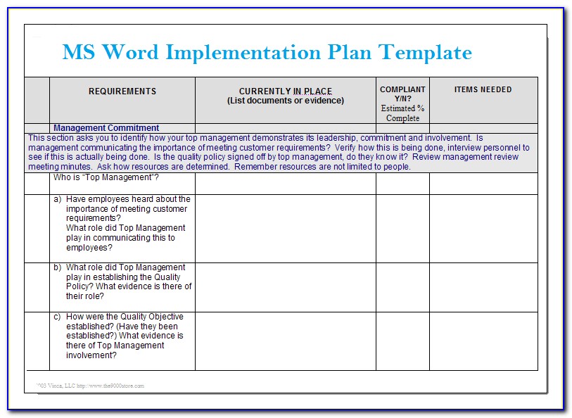 Microsoft Excel Implementation Plan Template