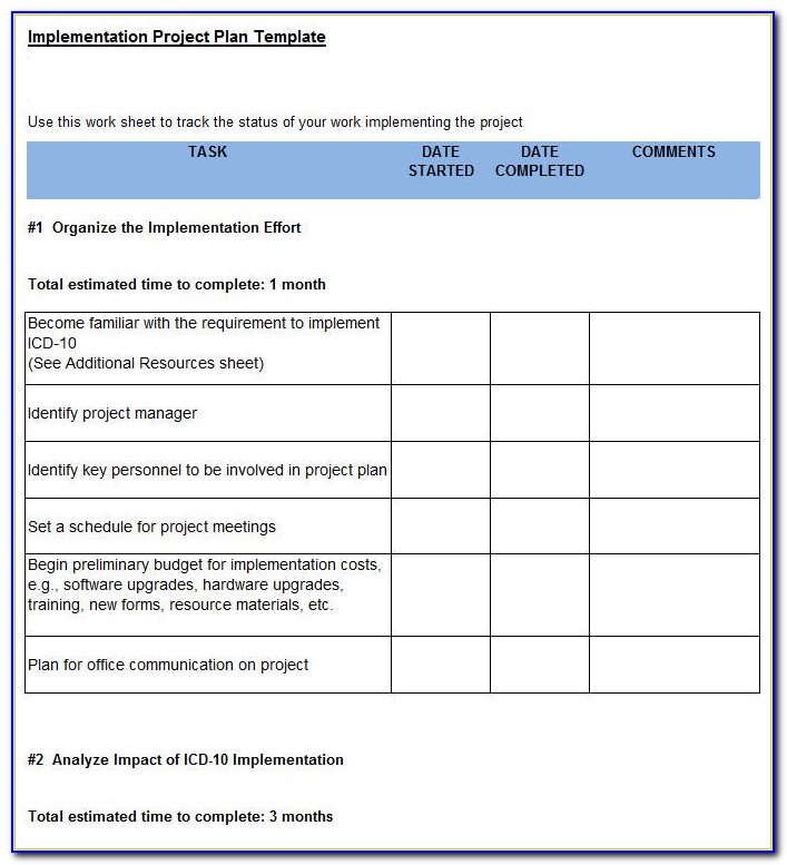 Microsoft Project Implementation Plan Template