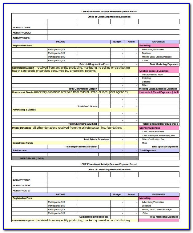 free income and expense report template