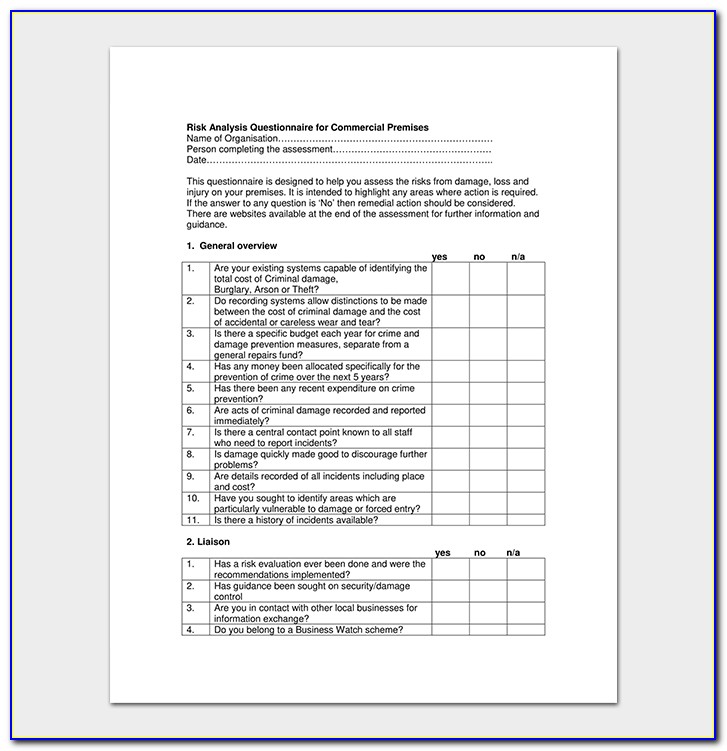 Physical Security Risk Assessment Template Excel