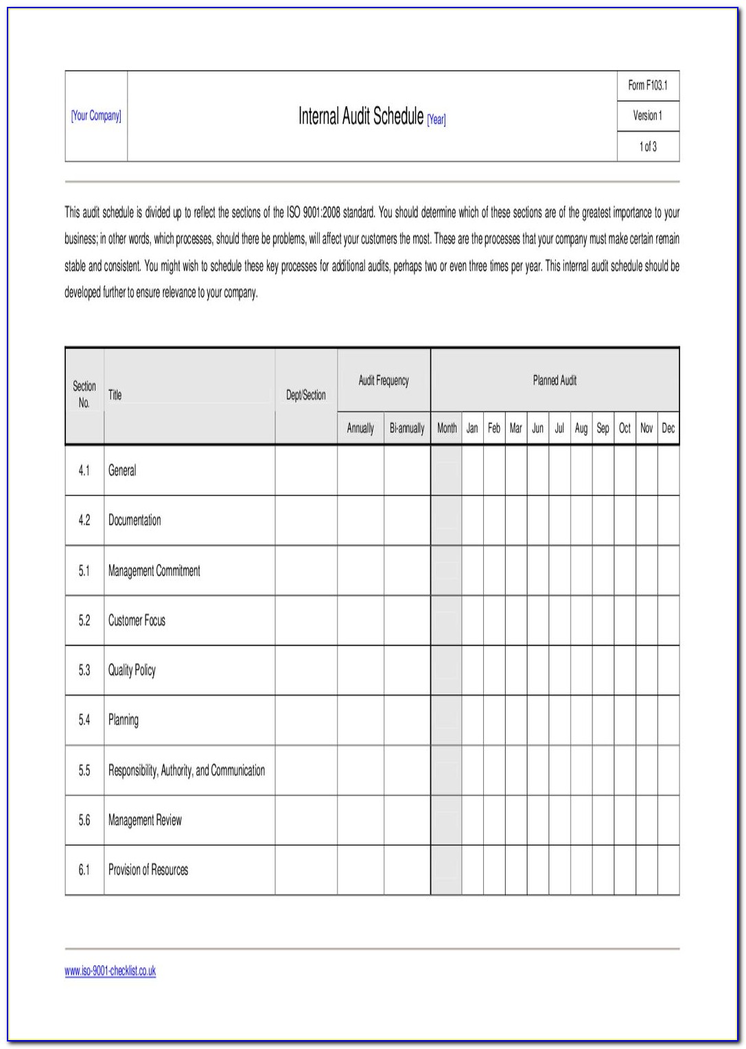 Qms Internal Audit Checklist Sample