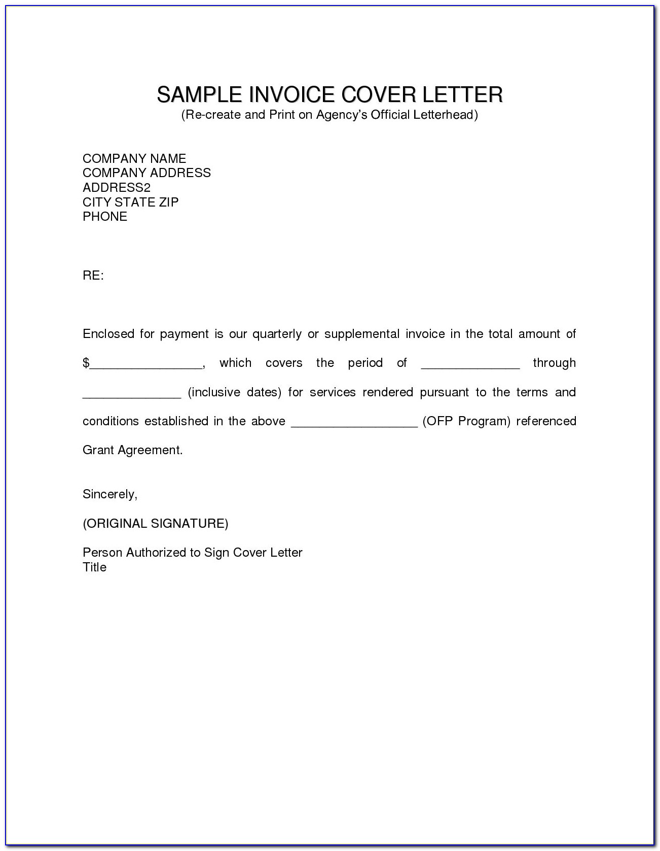 Sample Invoice Cover Letter For Payment