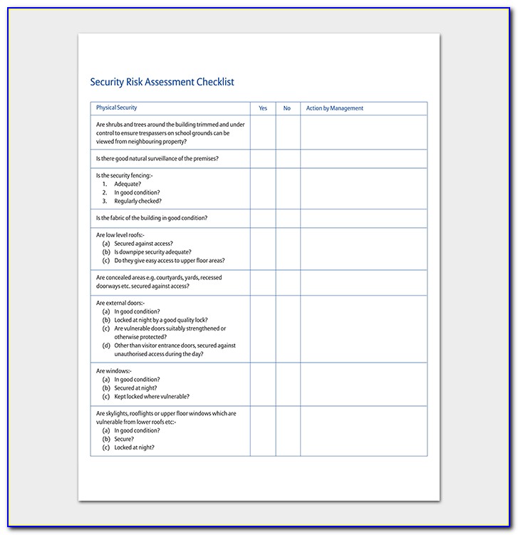 Security Risk Assessment Template Free